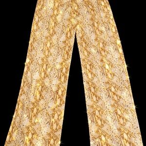 Gold Sparkle Snake Print Palazzo Pants | Women M/S
